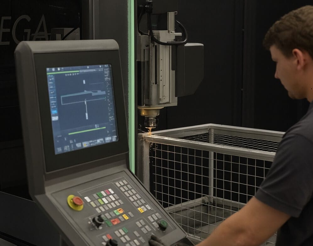 Nowoczesne centrum obróbcze CNC w trakcie produkcji aluminiowego elementu kojca